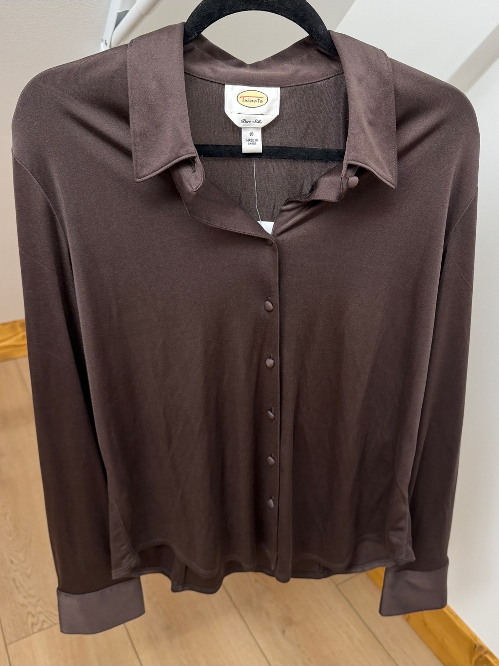 Talbots Pure Silk Button Down Blouse in Brown - Size 18 - New